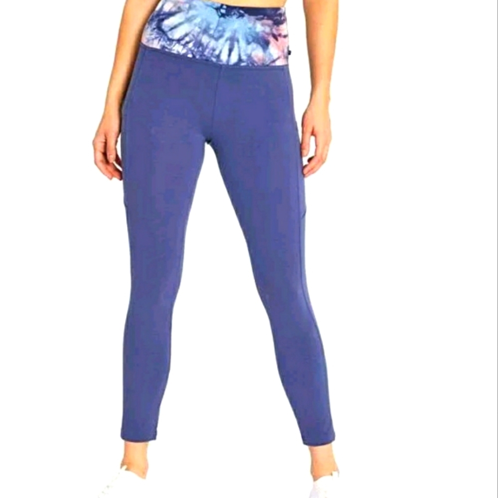 MARIKA Blue purple high rise stretch Capri cropped leggings tights with pocket